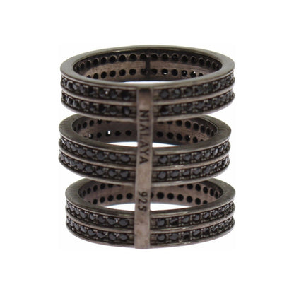 Nialaya Black CZ Rhodium 925 Silver Ring