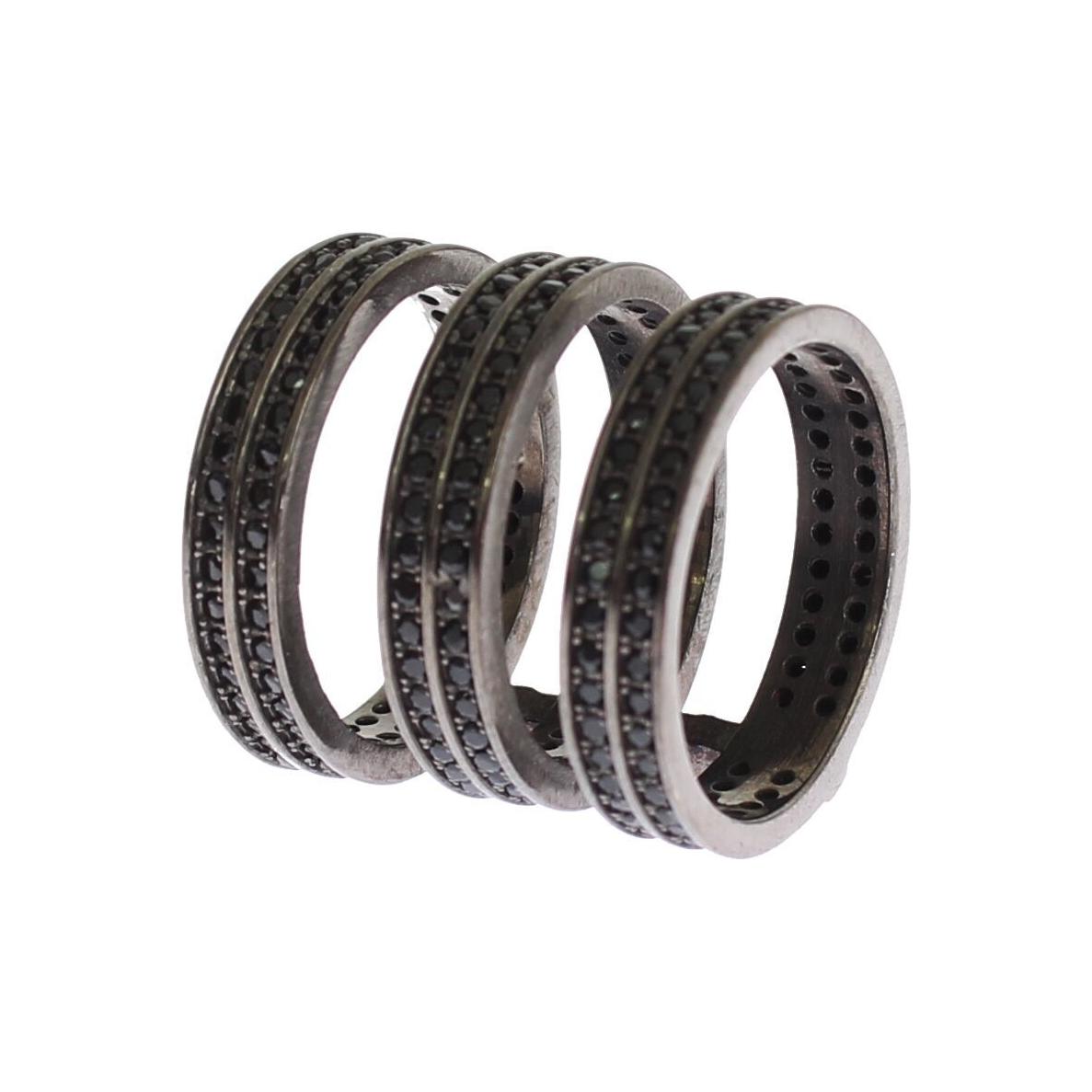 Nialaya Black CZ Rhodium 925 Silver Ring