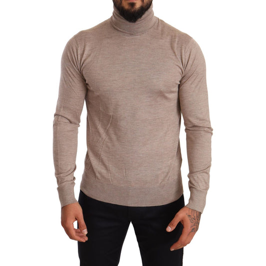 Dolce & Gabbana Beige Turtleneck Cashmere-Silk Blend Sweater Dolce & Gabbana Rosy Brown