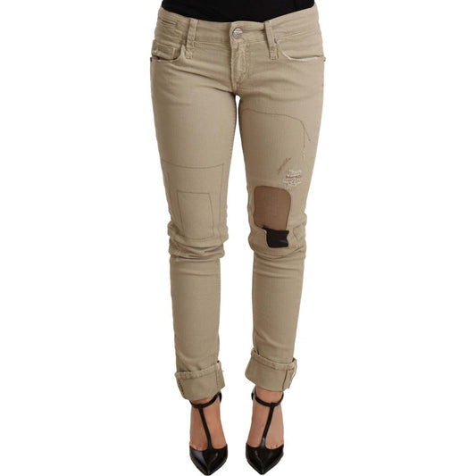 Acht Beige Cotton Slim Fit Chic Jeans Jeans & Pants Acht Rosy Brown