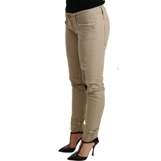 Acht Beige Cotton Slim Fit Chic Jeans Jeans & Pants Acht Dim Gray