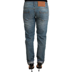 Acht Blue Washed Cotton Folded Hem Women Trouser Jeans & Pants