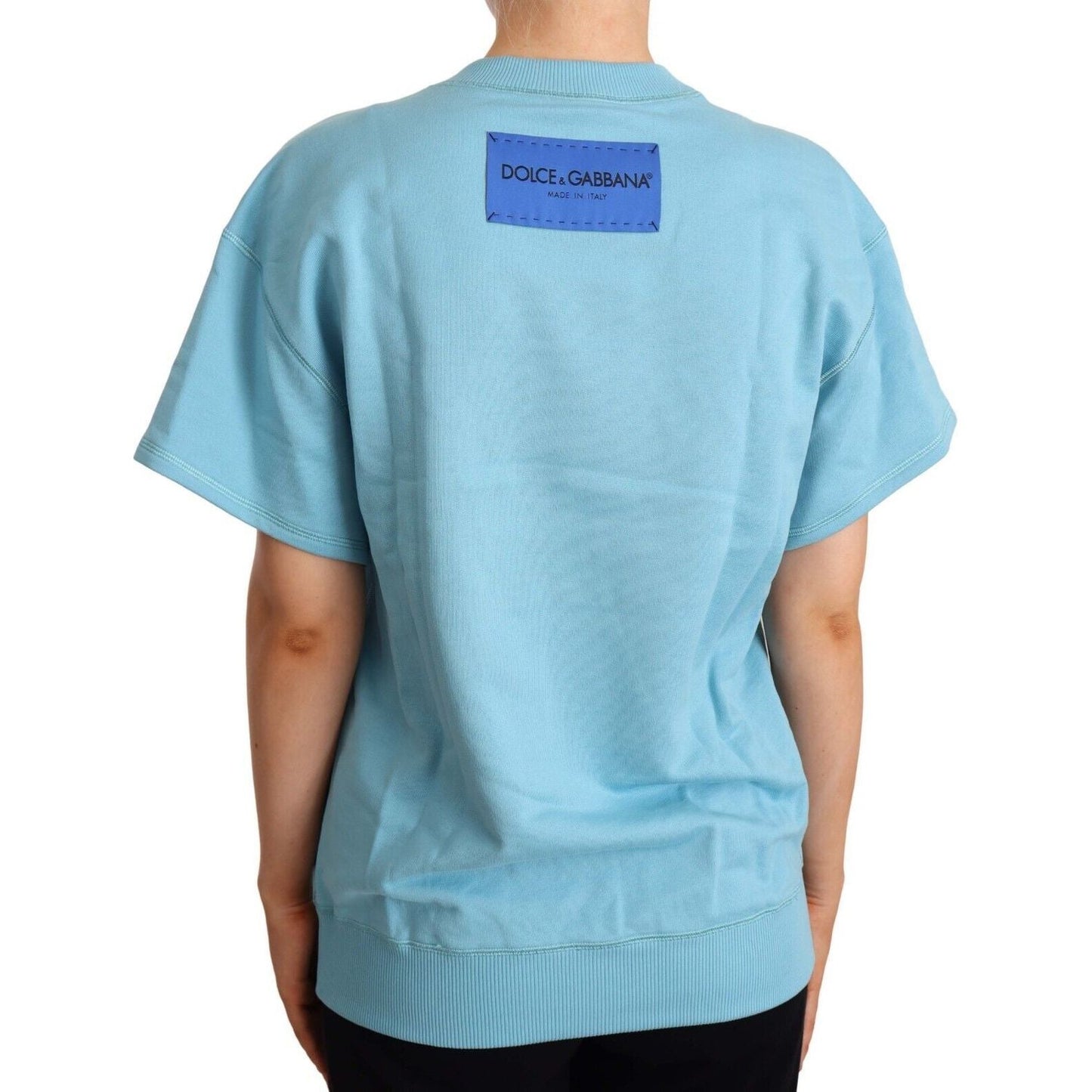 Dolce & Gabbana Blue Cotton Short Sleeves Crew Neck Top WOMAN TOPS AND SHIRTS