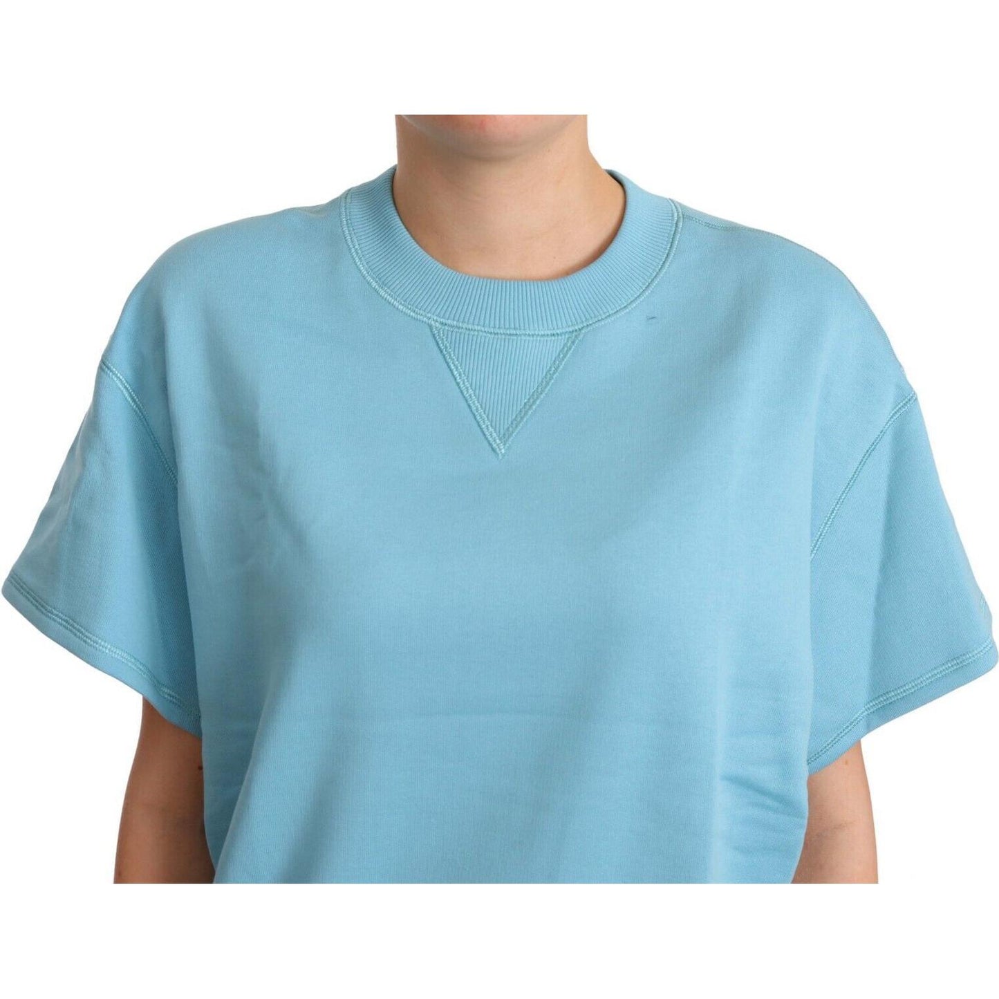 Dolce & Gabbana Blue Cotton Short Sleeves Crew Neck Top WOMAN TOPS AND SHIRTS