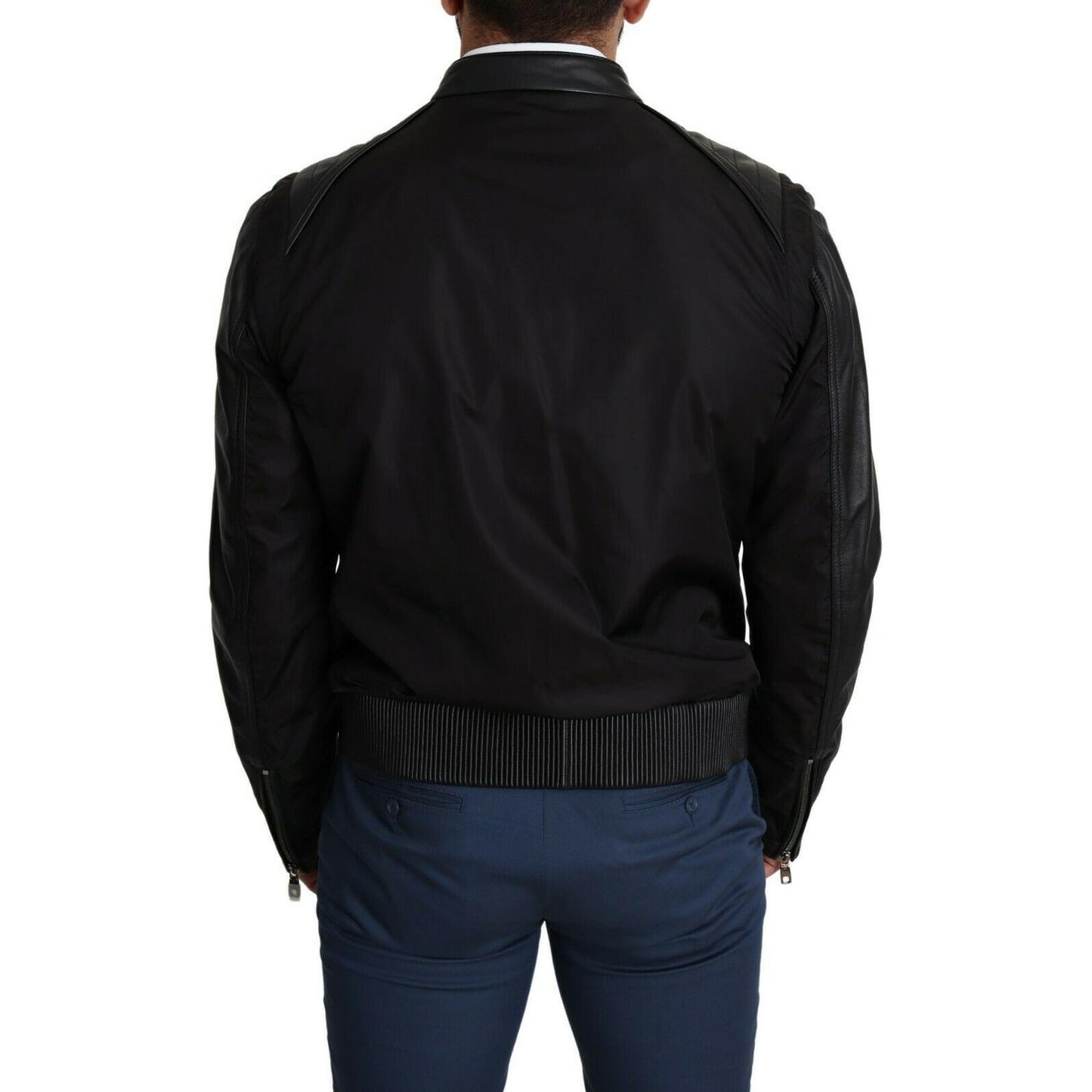 Dolce & Gabbana Black Nylon Full Zip Men Bomber Coat Jacket