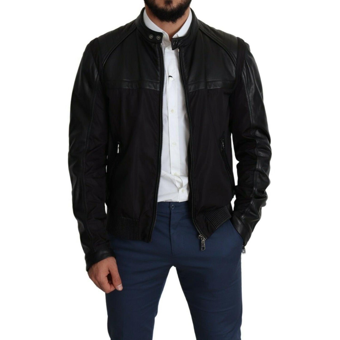 Dolce & Gabbana Black Nylon Full Zip Men Bomber Coat Jacket MAN COATS & JACKETS