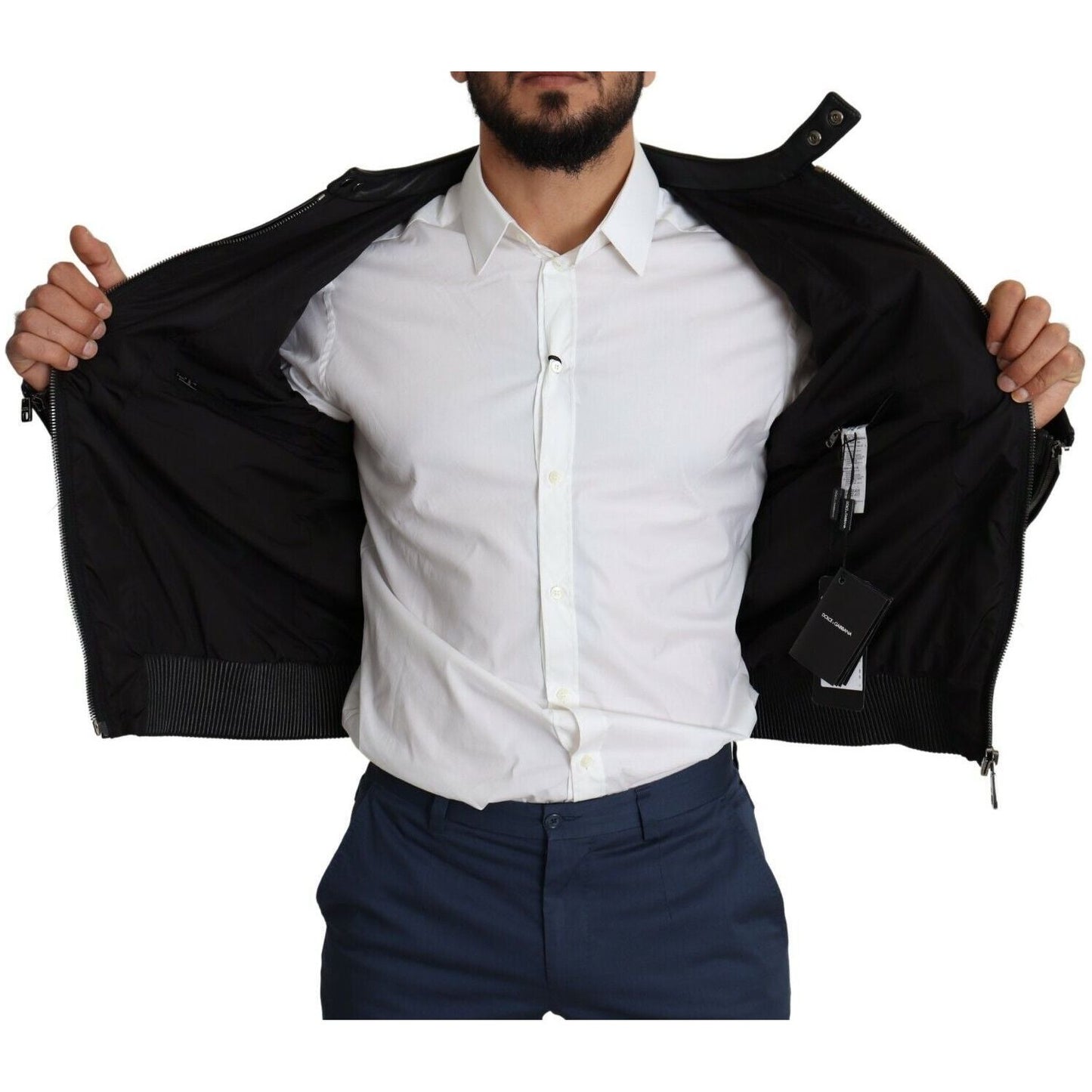 Dolce & Gabbana Black Nylon Full Zip Men Bomber Coat Jacket MAN COATS & JACKETS