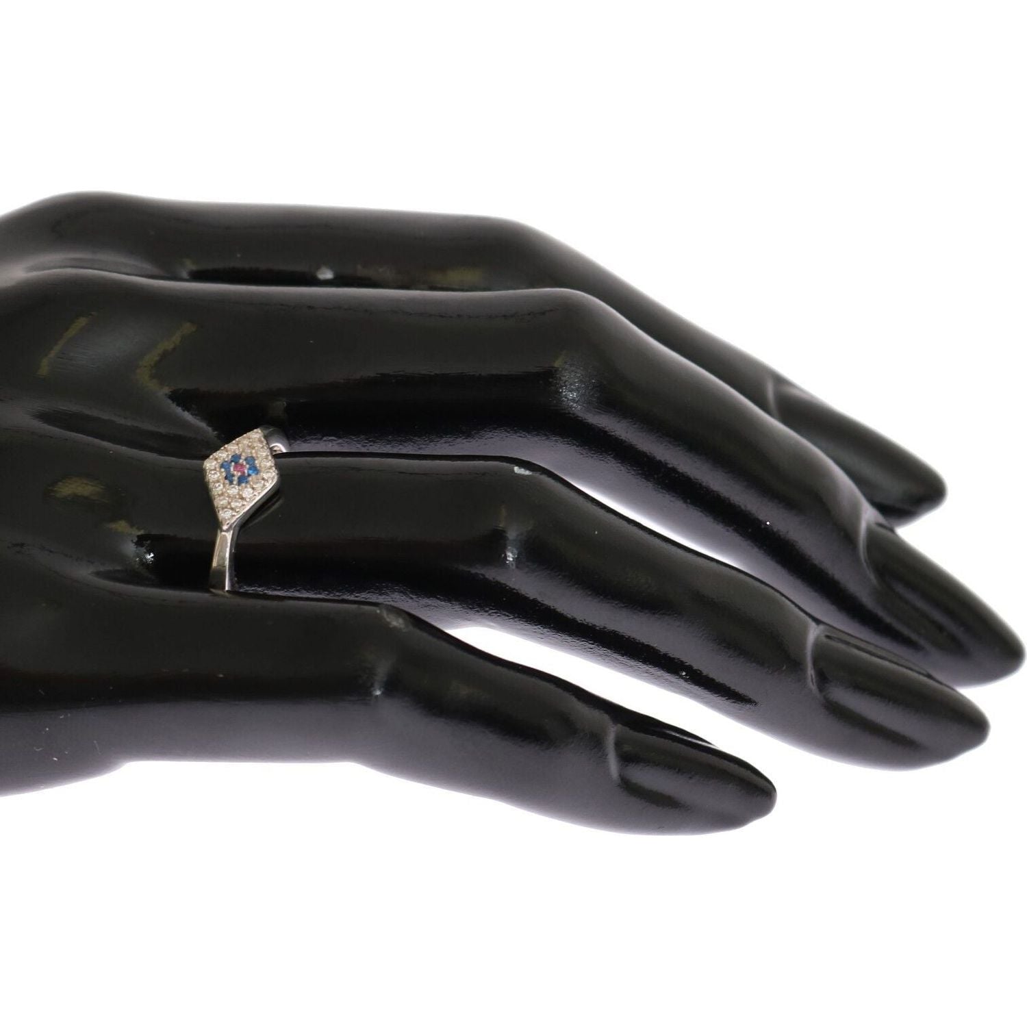 Nialaya Blue Red CZ 925 Silver Womens Clear Ring