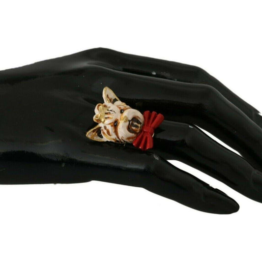 Dolce & Gabbana Elegant Canine-Inspired Gold Tone Ring Ring Dolce & Gabbana Black