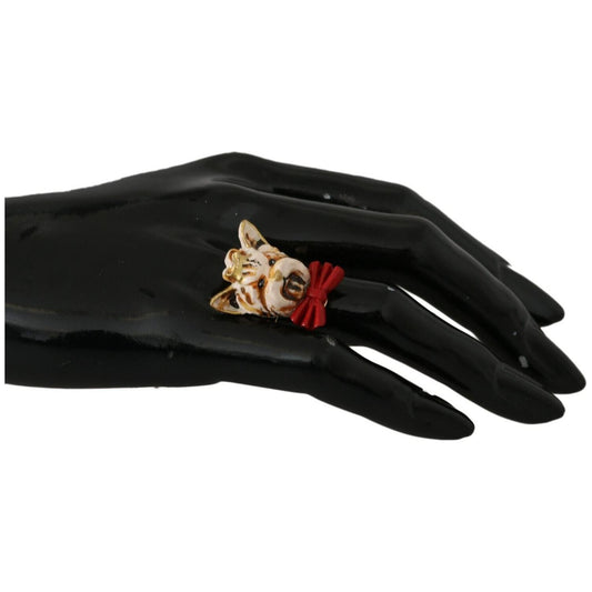 Dolce & Gabbana Elegant Canine-Inspired Gold Tone Ring Ring Dolce & Gabbana Black