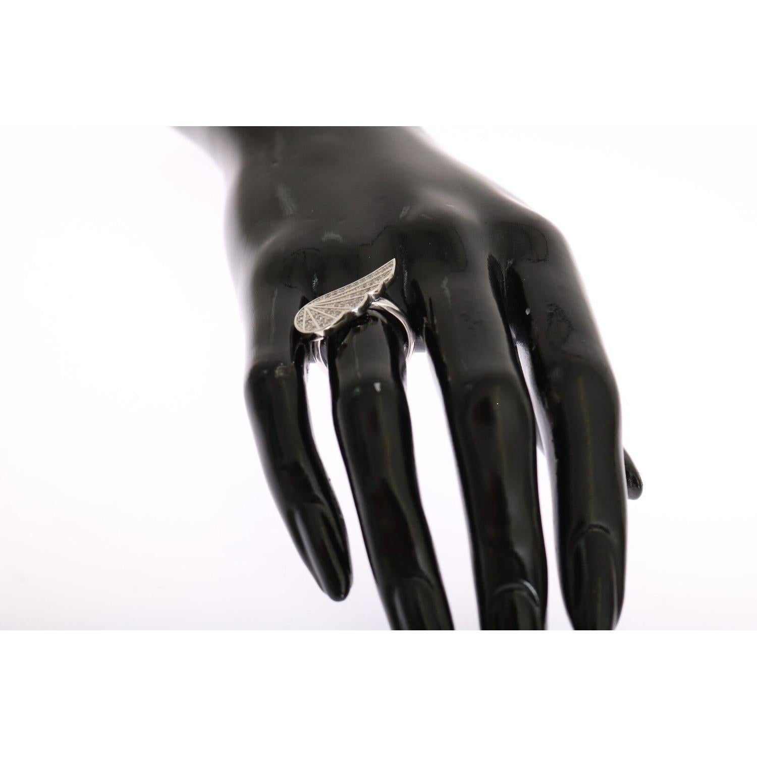 Nialaya Silver Womens Wing Clear CZ 925 Silver Ring