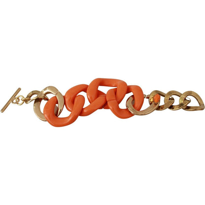 Ermanno Scervino Gold Orange Chain Wide Brass Plastic Bracelet
