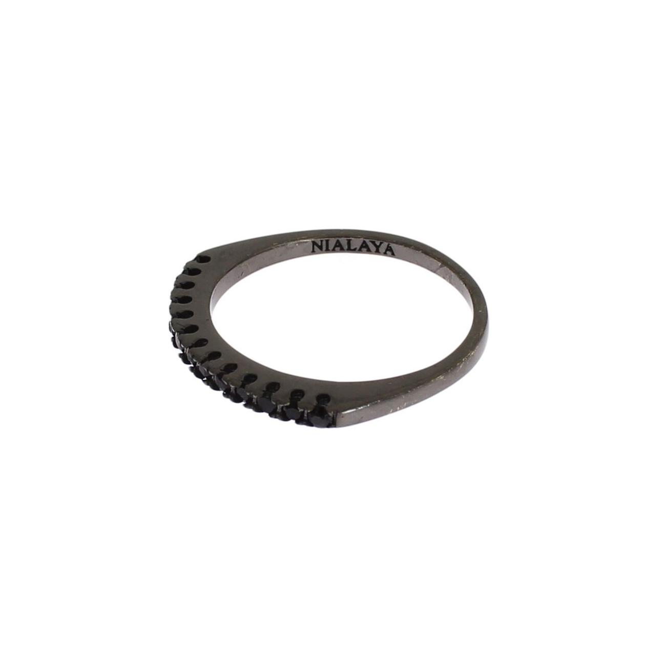 Nialaya Black CZ Rhodium 925 Silver Womens Ring