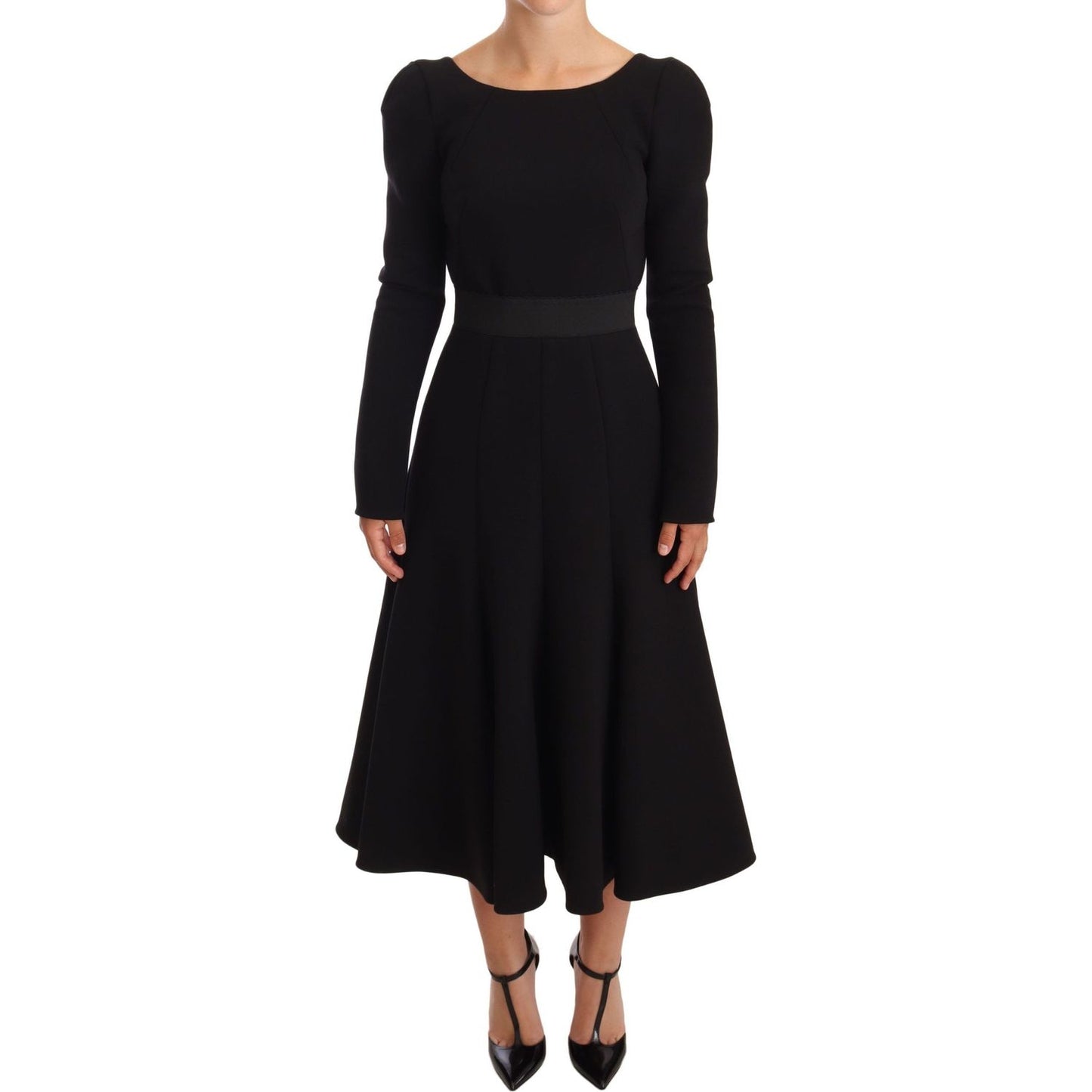 Dolce & Gabbana Black Wool Stretch Sheath Open Back Dress WOMAN DRESSES