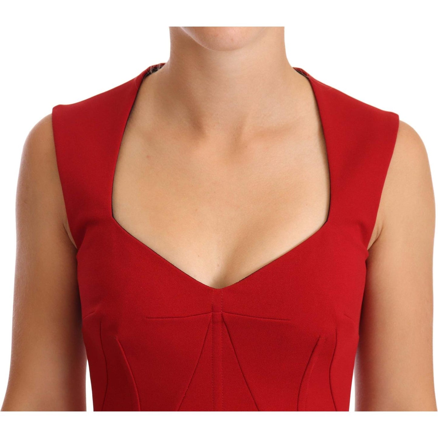 Dolce & Gabbana Red Sweetheart Sleeveless Midi Stretch Dress WOMAN DRESSES