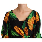 Dolce & Gabbana Black Ananas Print Wrap Stretch Silk Dress WOMAN DRESSES