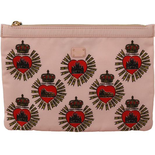 Dolce & Gabbana Elegant Pink Heart Clutch Wallet WOMAN WALLETS Dolce & Gabbana Rosy Brown