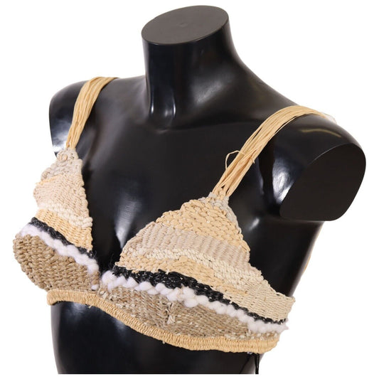 Dolce & Gabbana Chic Beige Crochet Cropped Top WOMAN TOPS AND SHIRTS Dolce & Gabbana Dark Slate Gray
