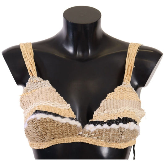 Dolce & Gabbana Chic Beige Crochet Cropped Top WOMAN TOPS AND SHIRTS Dolce & Gabbana Dark Slate Gray