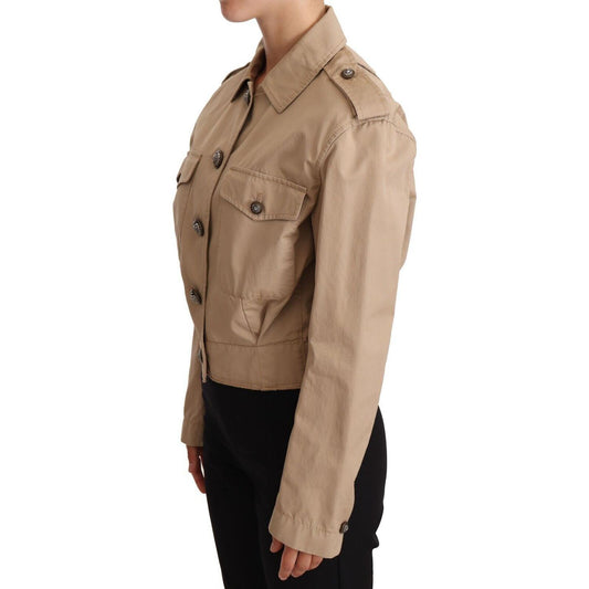 Dolce & Gabbana Elegant Cropped Cotton Jacket in Beige WOMAN COATS & JACKETS Dolce & Gabbana Rosy Brown