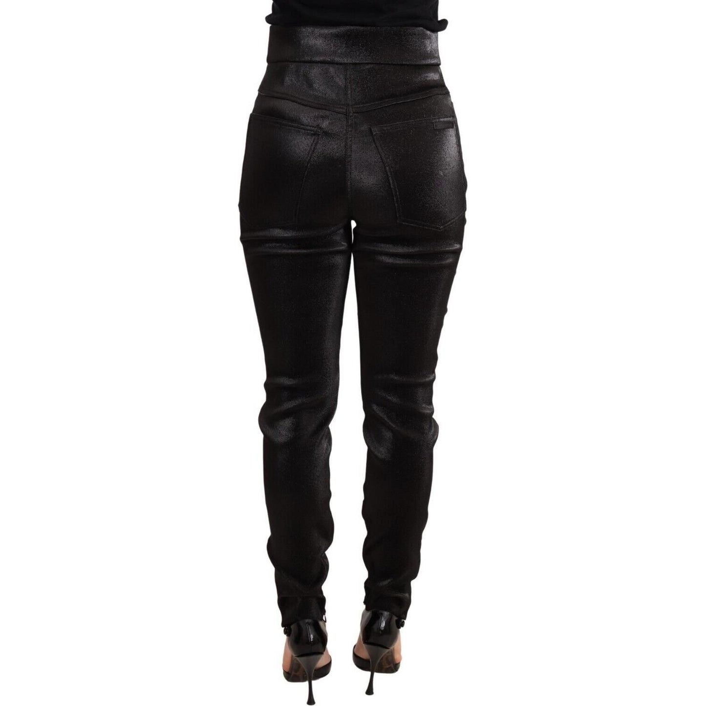 Dolce & Gabbana Black Silver Lurex Thread Cotton Stretch Pants Jeans & Pants