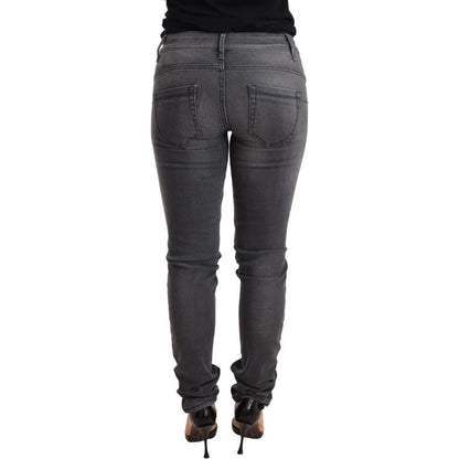 Acht Gray Washed Cotton Slim Fit Low Waist Women Denim Trouser Jeans Jeans & Pants