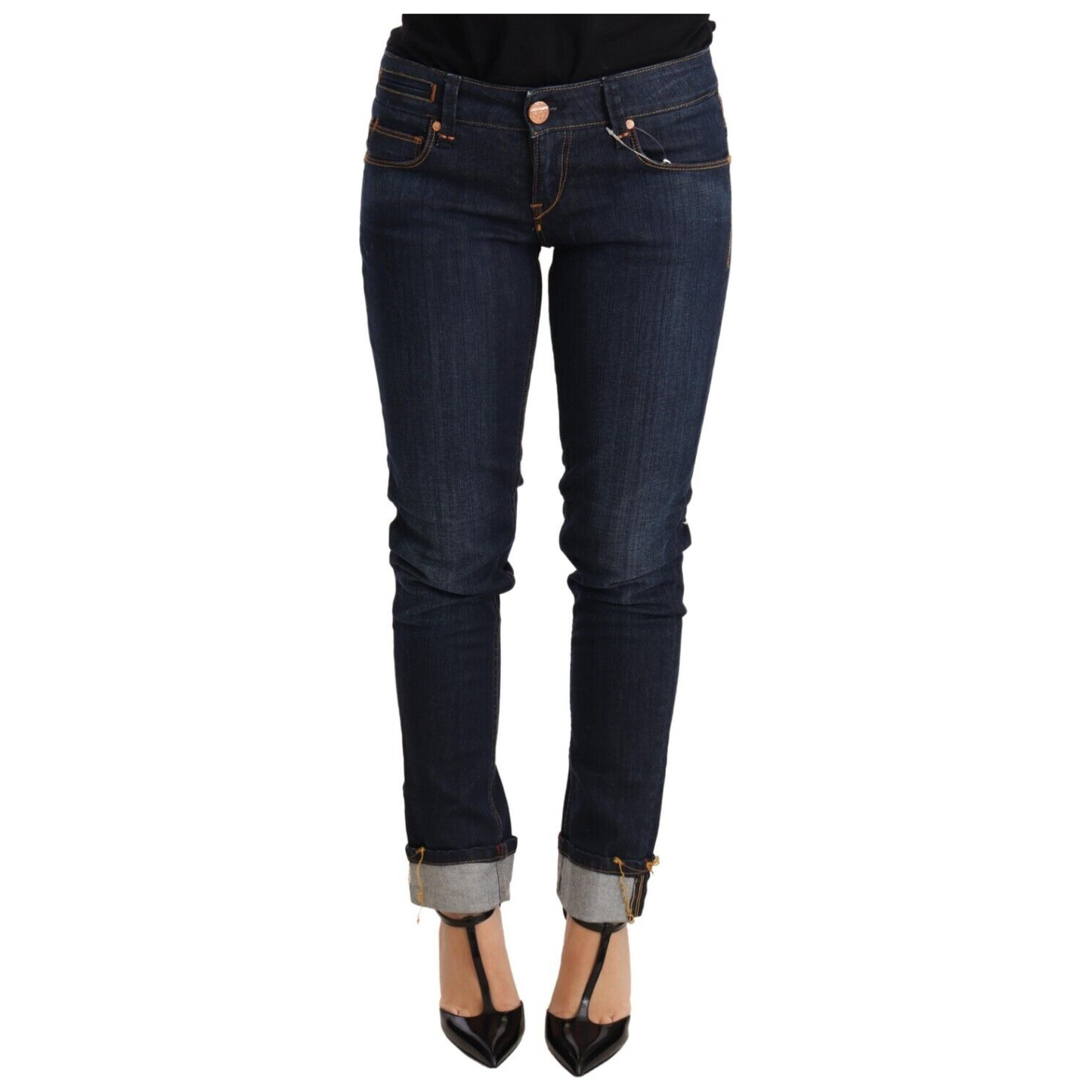 Acht Blue Washed Cotton Low Waist Skinny Denim Women Trouser Jeans Jeans & Pants