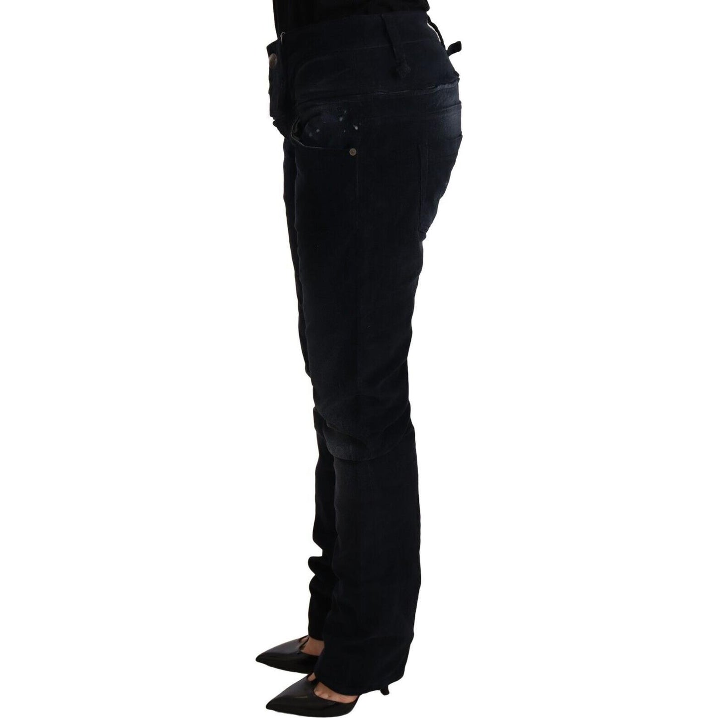 Acht Blue Washed Cotton Denim Low Waist Loose Fit Trousers Jeans Jeans & Pants