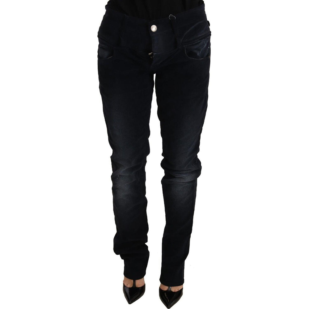 Acht Blue Washed Cotton Denim Low Waist Loose Fit Trousers Jeans Jeans & Pants