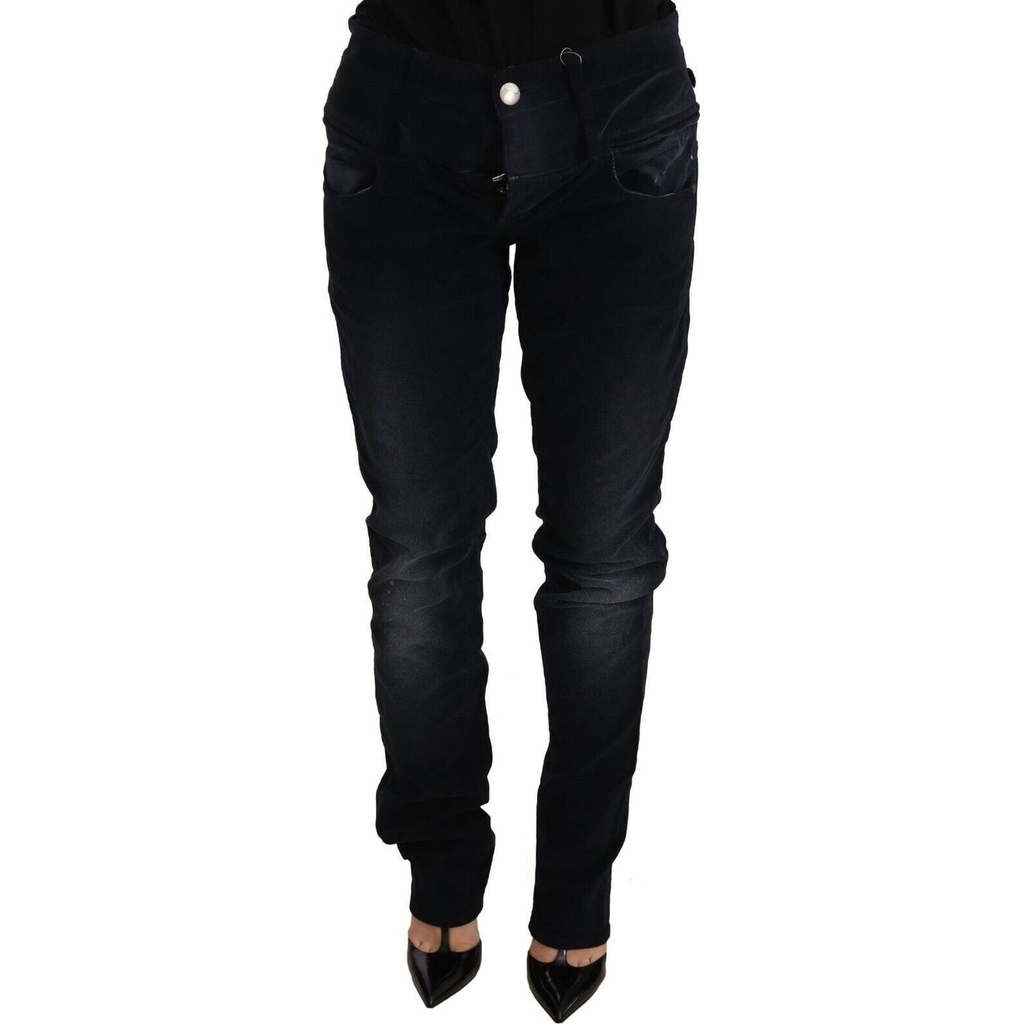 Acht Blue Washed Cotton Denim Low Waist Loose Fit Trousers Jeans Jeans & Pants