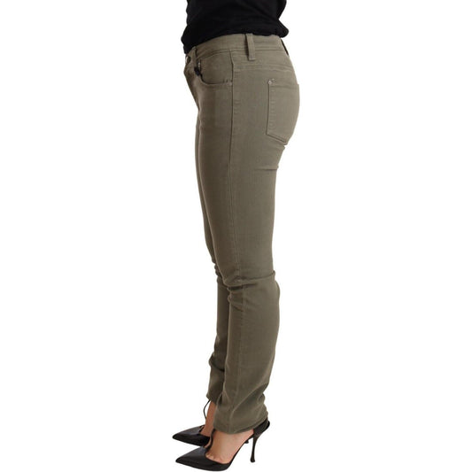 Ermanno Scervino Chic Green Low Waist Skinny Jeans Jeans & Pants Ermanno Scervino Dim Gray
