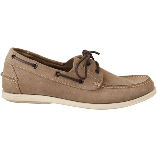Pollini Elegant Beige Suede Moccasins for the Discerning Gentleman MAN LOAFERS Pollini Dim Gray