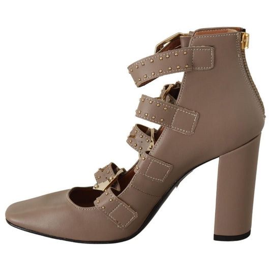 MY TWIN Elegant Leather Multi-Buckle Heels in Brown WOMAN PUMPS MY TWIN Dim Gray