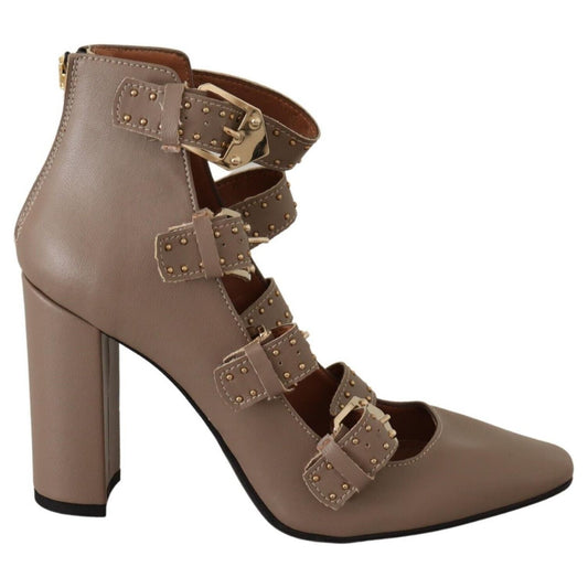 MY TWIN Elegant Leather Multi-Buckle Heels in Brown WOMAN PUMPS MY TWIN Dim Gray