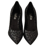 Sofia Black Leopard Leather Stiletto High Heels Pumps Shoes WOMAN PUMPS