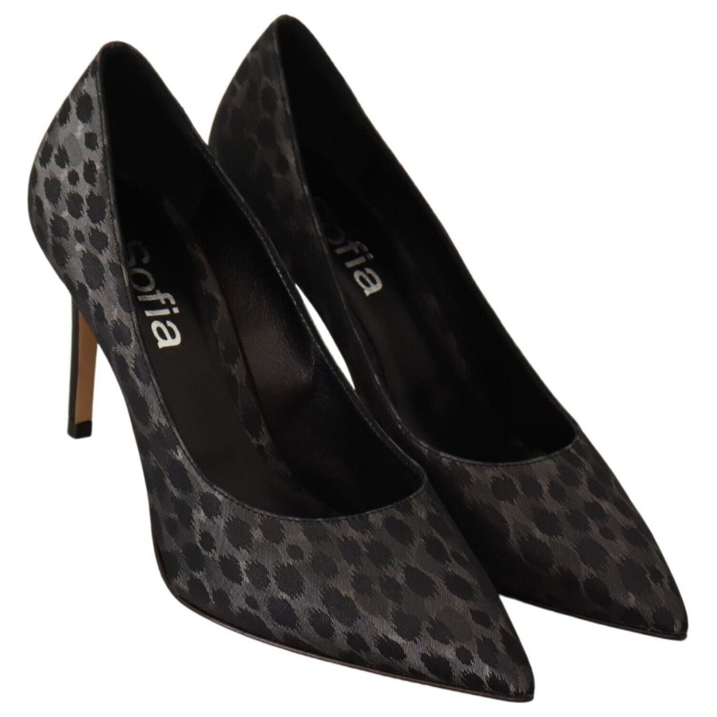 Sofia Black Leopard Leather Stiletto High Heels Pumps Shoes WOMAN PUMPS