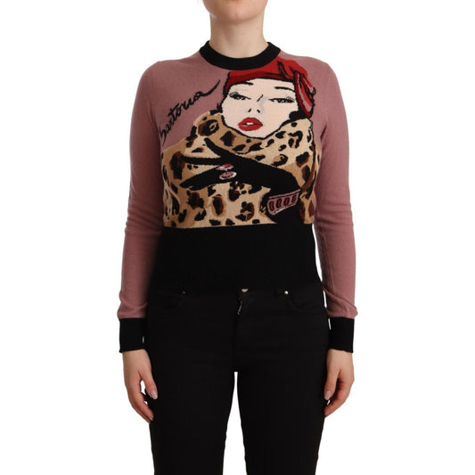 Dolce & Gabbana Elegant Pink Cashmere Crewneck Sweater WOMAN SWEATERS Dolce & Gabbana Black