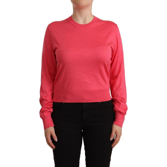 Dolce & Gabbana Elegant Pink Silk Crewneck Sweater WOMAN SWEATERS Dolce & Gabbana Maroon