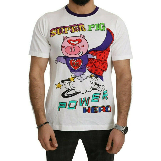 Dolce & Gabbana Chic White Cotton Pig Motif Tee MAN T-SHIRTS Dolce & Gabbana Gray