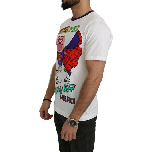 Dolce & Gabbana Chic White Cotton Pig Motif Tee MAN T-SHIRTS Dolce & Gabbana Gray