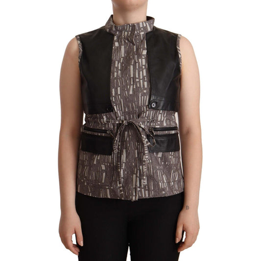 Comeforbreakfast Brown Black Vest Leather Sleeveless Top Blouse 1728,40% Viscose,67345645728,Clothing,Comeforbreakfast,IT40|S,Material: 60% Acetate,Multicolor,New with tags,Sleeveless - T-Shirts - Clothing,T-Shirts - Clothing,Tops & T-Shirts - Women - Clo