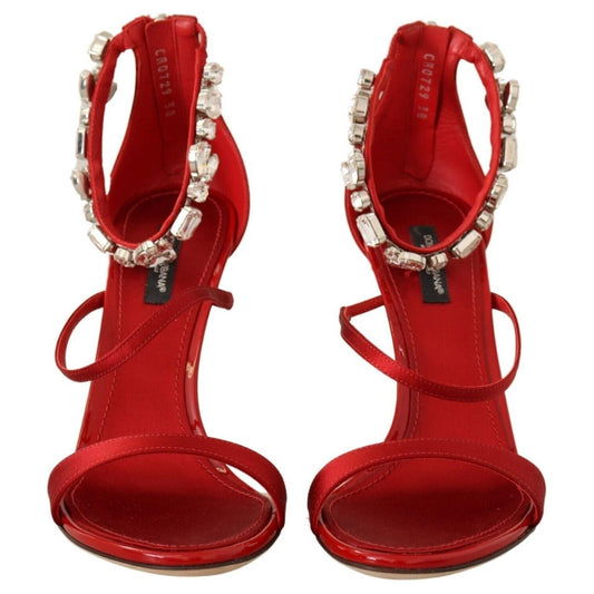 Dolce & Gabbana Red Crystal-Embellished Heel Sandals Dolce & Gabbana Dark Red