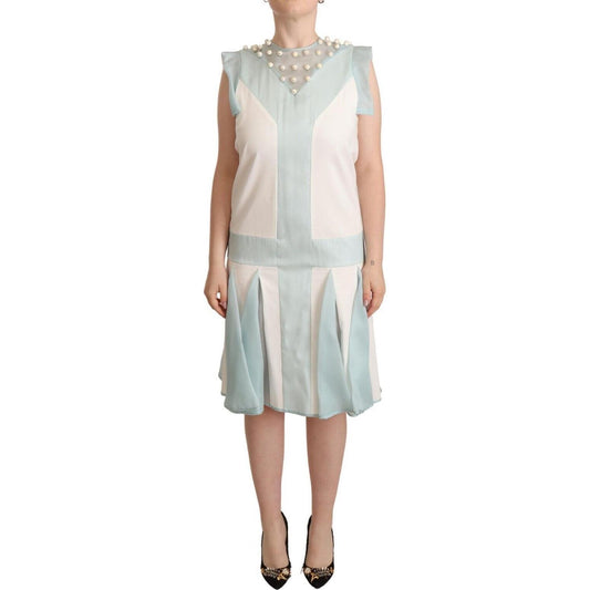 Sergei Grinko Multicolor Faux Pearl Sleeveless Shift Midi Dress