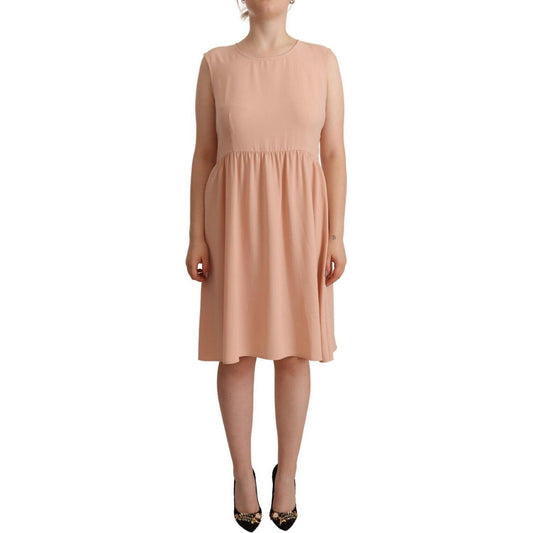 Twinset Elegant Beige Sleeveless Shift Dress WOMAN DRESSES Twinset Rosy Brown