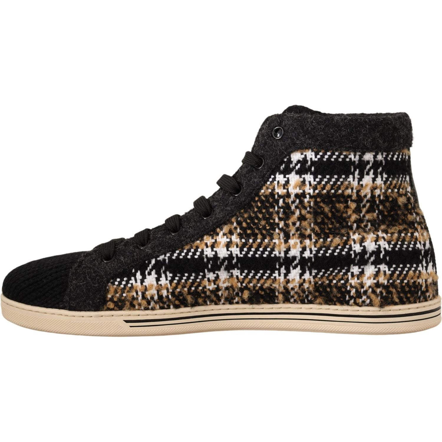 Dolce & Gabbana Beige Brown Wool Cotton High Top Sneakers