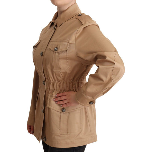 Dolce & Gabbana Chic Beige Button Down Coat with Embellishments WOMAN COATS & JACKETS Dolce & Gabbana Sienna