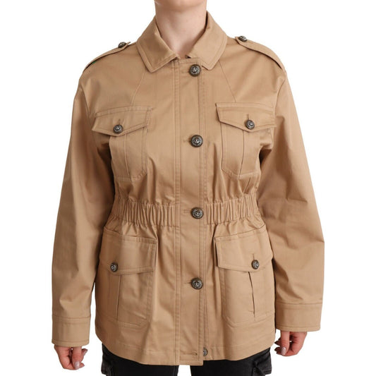 Dolce & Gabbana Chic Beige Button Down Coat with Embellishments WOMAN COATS & JACKETS Dolce & Gabbana Rosy Brown