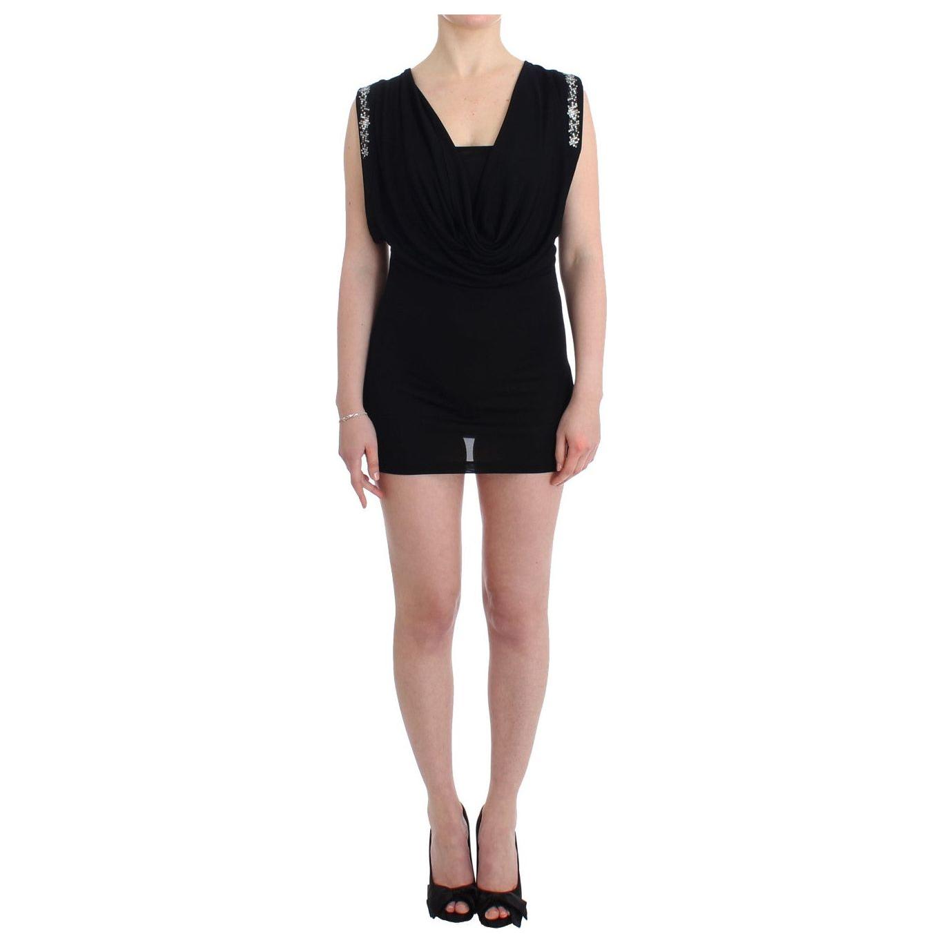 Roccobarocco Black Embellished Jersey Mini Sheath Short Dress