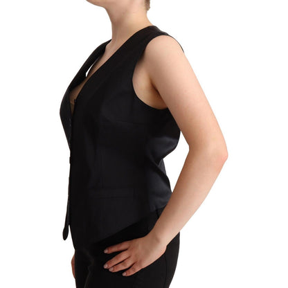 Dolce & Gabbana Black Button Down Sleeveless Vest Waiscoat Top