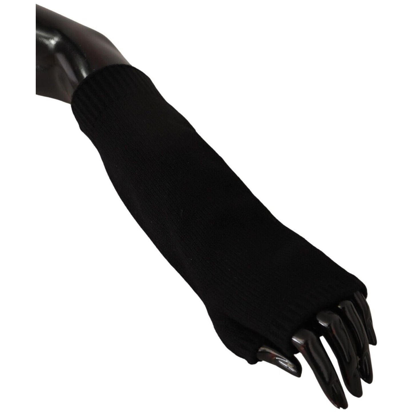 Dolce & Gabbana Black Knitted Fingerless Elbow Length Gloves LB3060 - 7.5